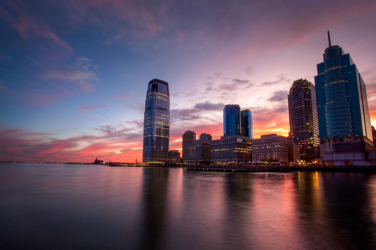 The Jersey City skyline at dusk