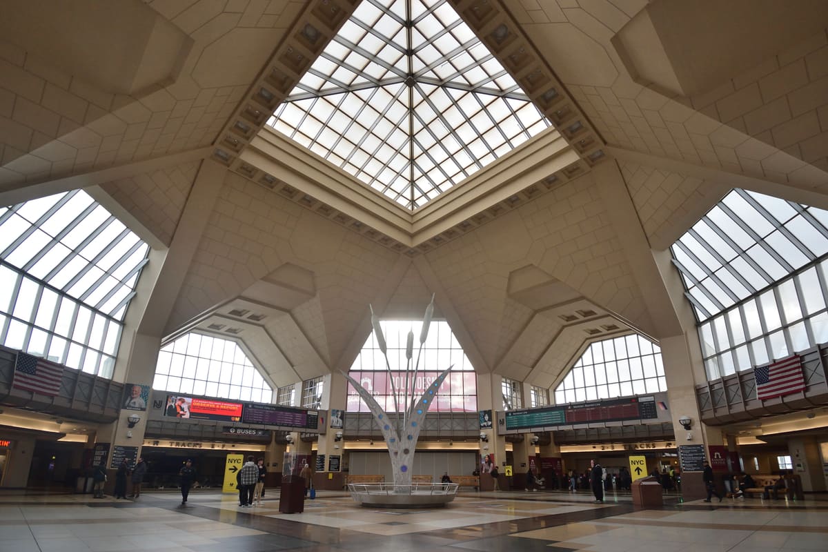 The atrium of Secaucus Junction rail station, Secaucus, New Jersey