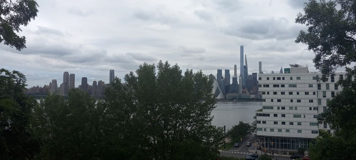 The Manhattan skyline seen from the Weehawken waterfront, New Jersey