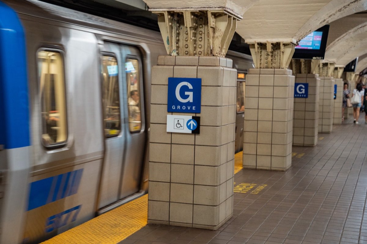 Grove St PATH: PATH train arriving at the Grove Street platform. Photo from their website.