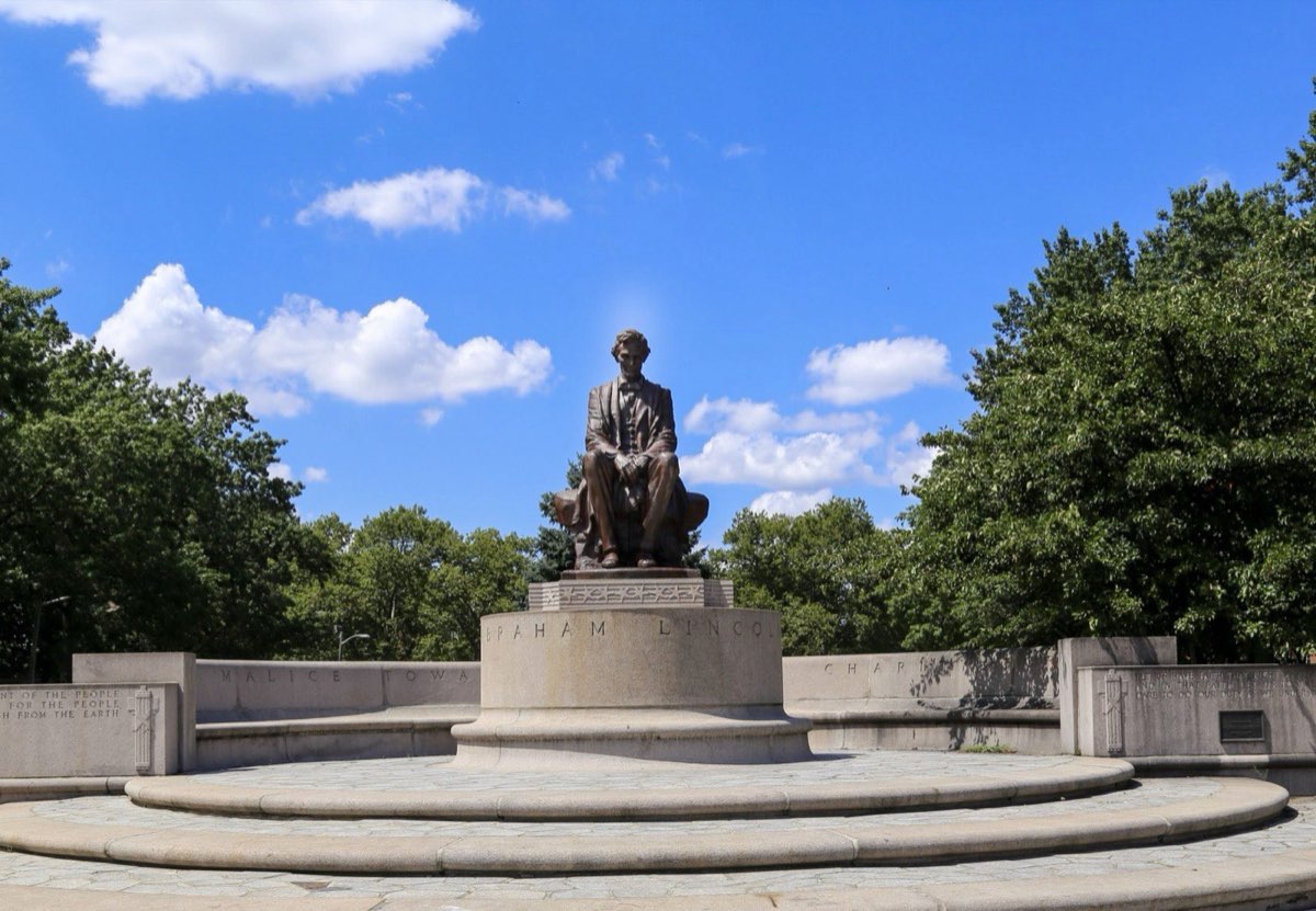 Lincoln Park: the bronze Lincoln statue on its stone plaza. Photo from their website.