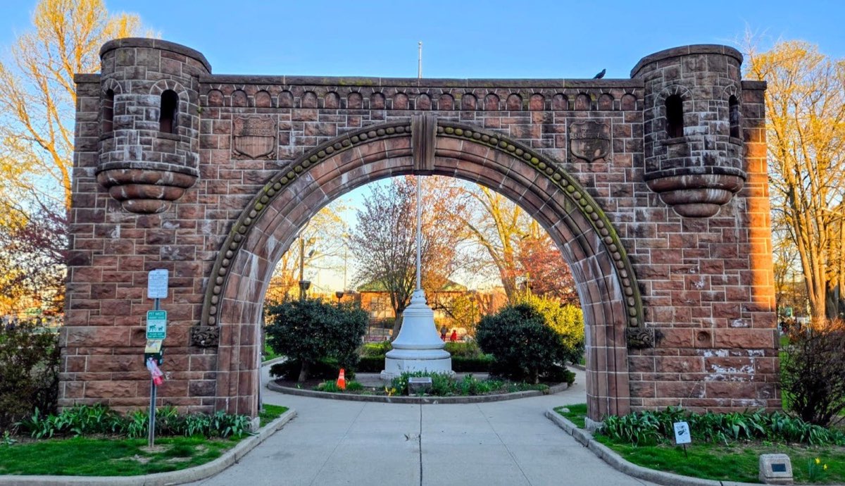 Pershing Field: the stone castle-arch entrance to the park. Photo from their website.