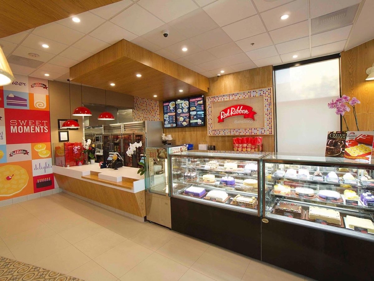 Red Ribbon Bakeshop: the bakery counter and pastry case. Photo from their website.