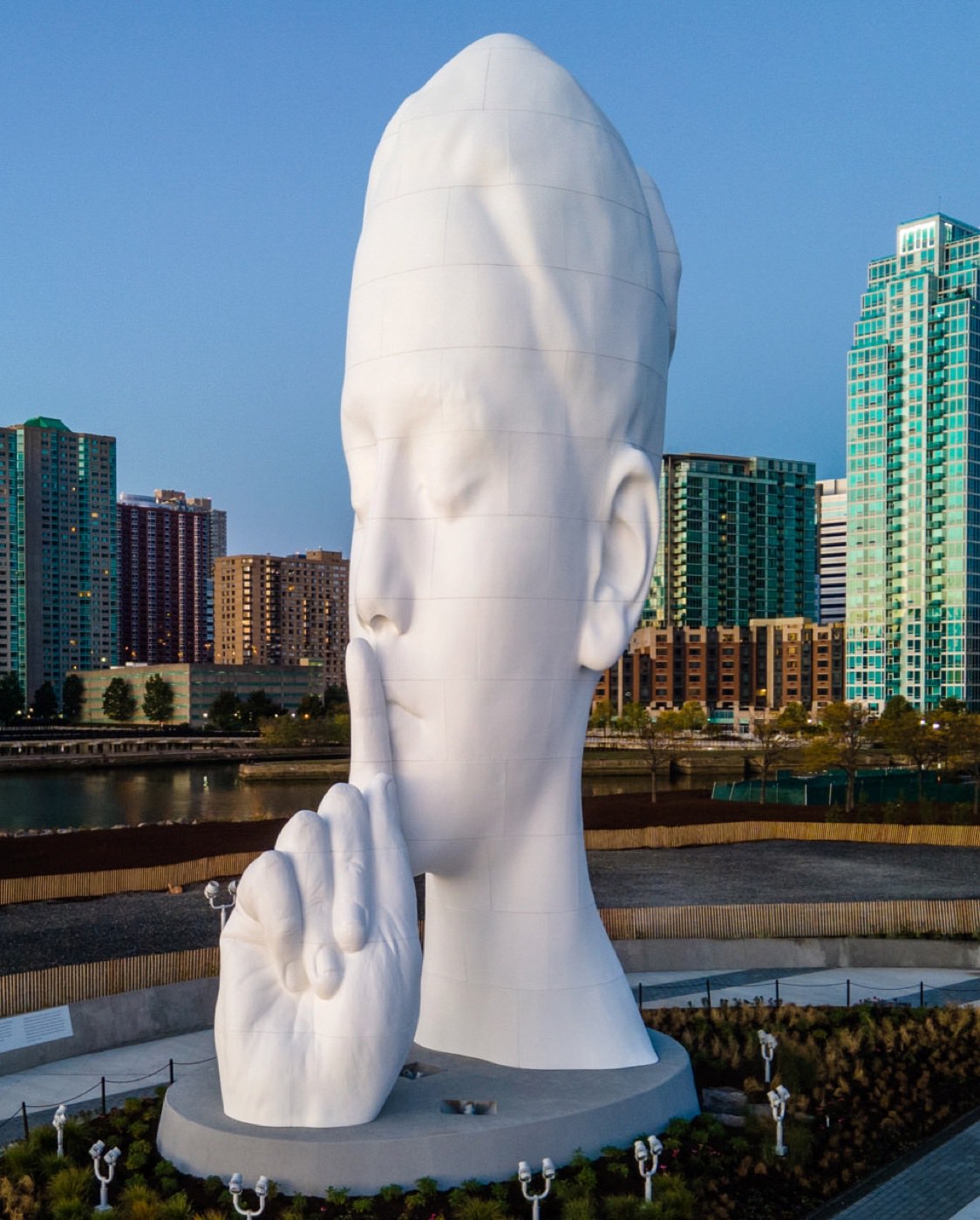 Water's Soul: the sculpture's head against the Newport skyline. Photo from their website.